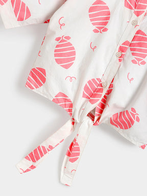 Blush Leaf Tie-Up Shirt for Girls