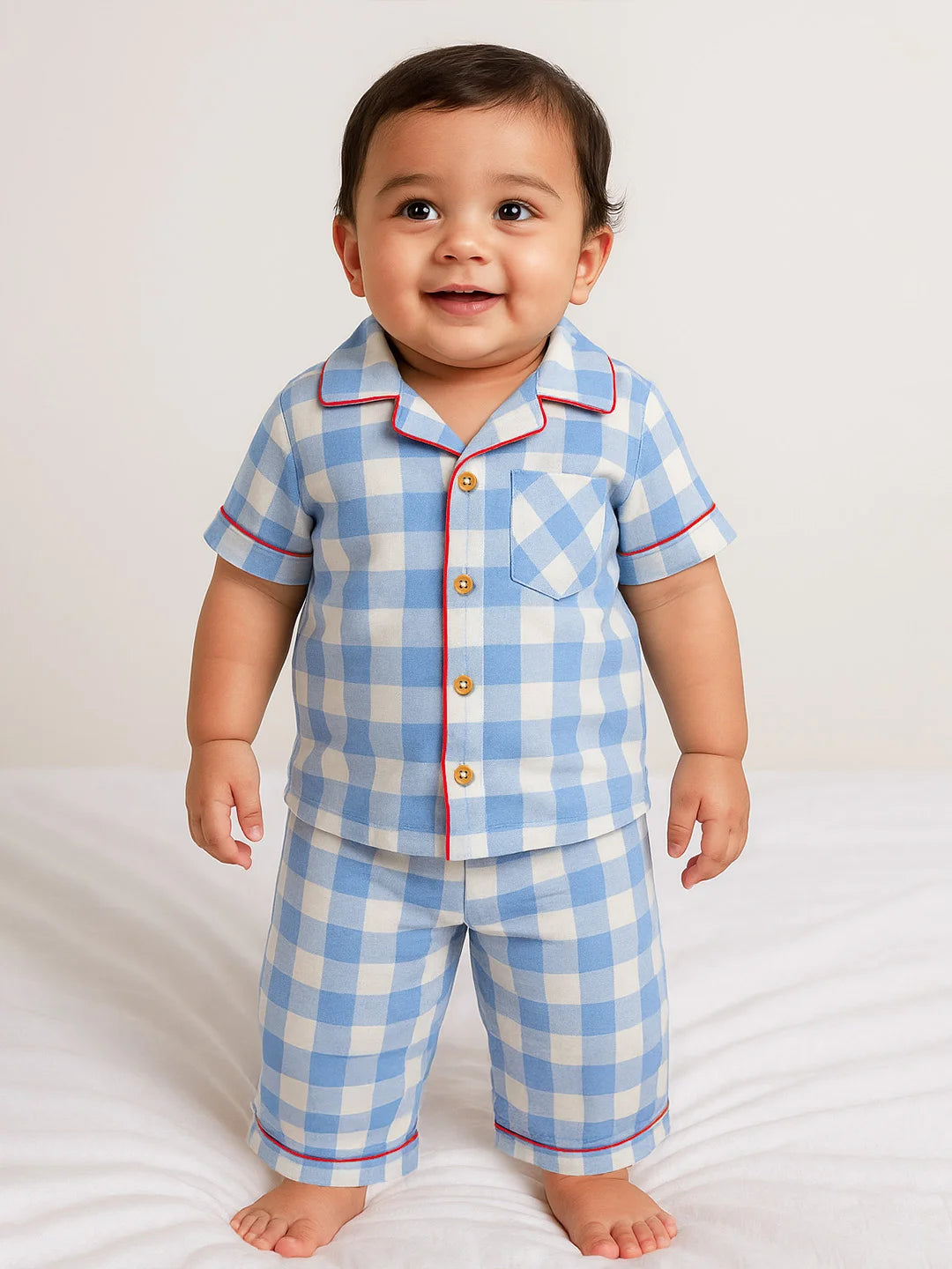 Ocean Gingham Cotton Shirt & Pants Pyjama Set