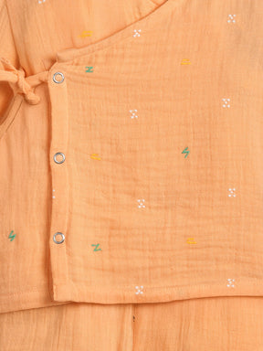 Orange Embroidered Wraparound Jhabla Set