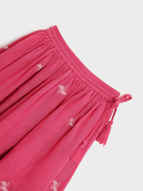 Pink Pinwheel Embroidered Top & Skirt Set