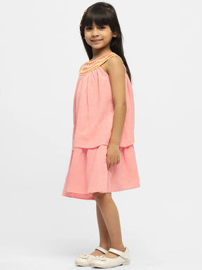 Coral Crocheted Cotton Top & Skirt Set