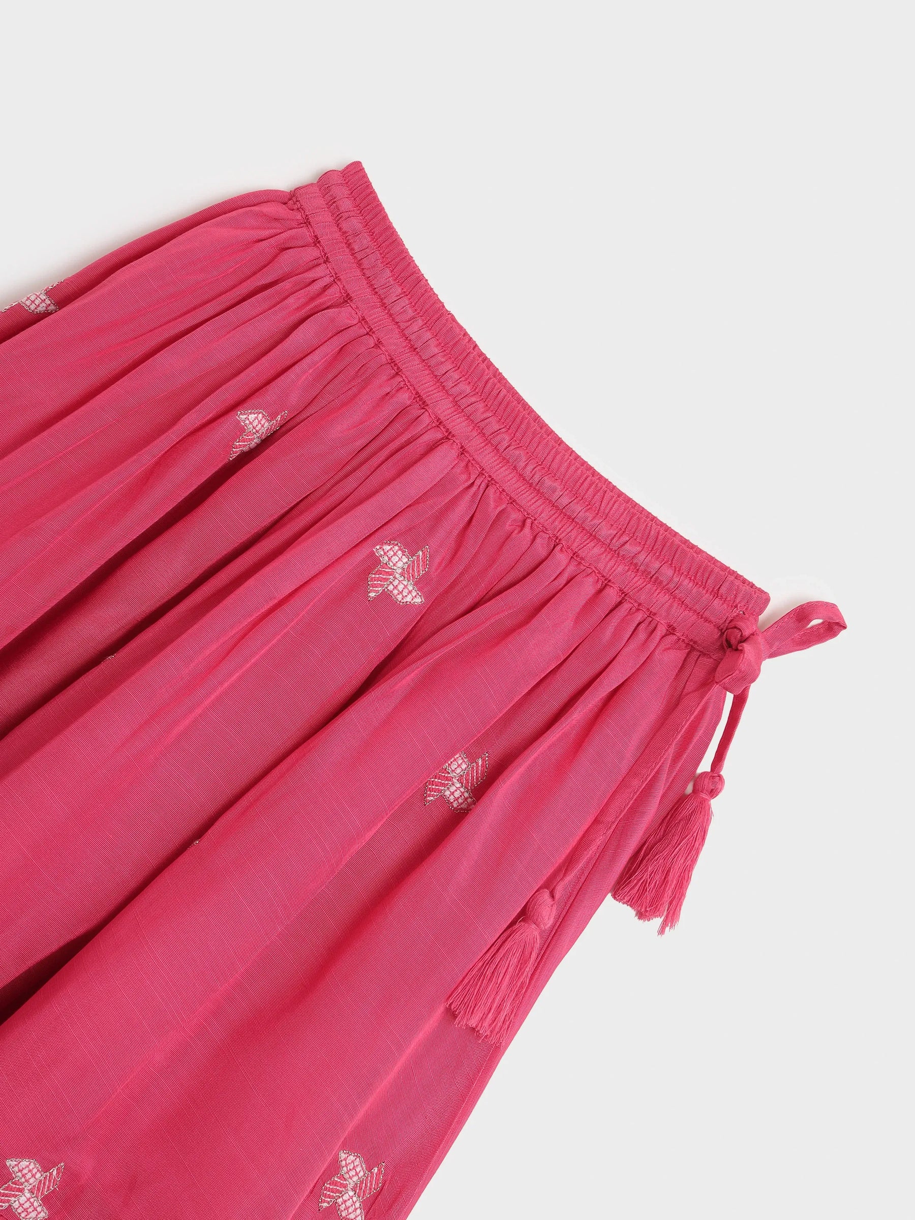 Pink Pinwheel Embroidered Top & Skirt Set