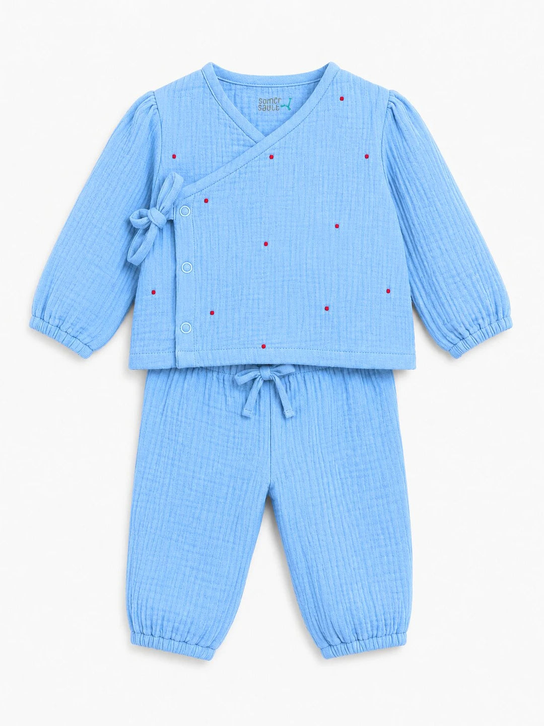 Embroidered Blue Muslin Jhabla Set