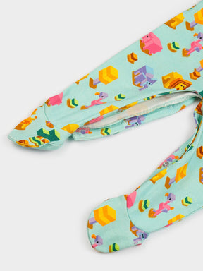 Pixel Jungle Cotton Sleepsuit with Mittens