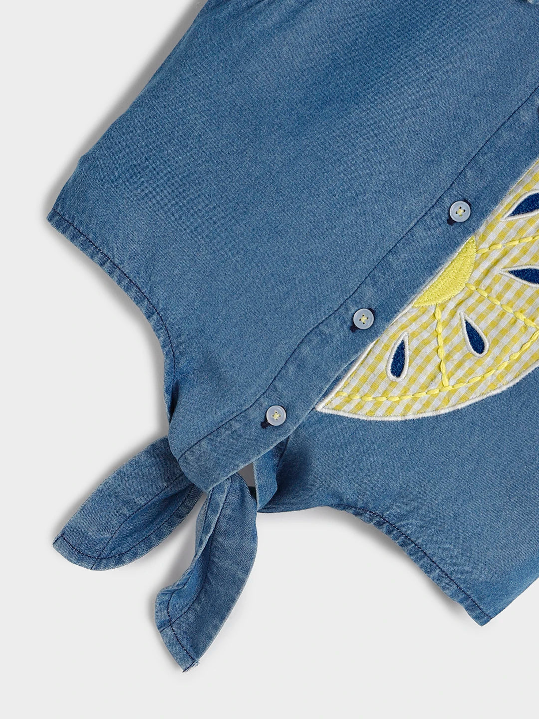 Denim Sleeveless Tie-Up Top with Lemon AppliquÃƒÂ©