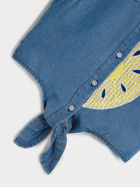 Denim Sleeveless Tie-Up Top with Lemon AppliquÃƒÂ©