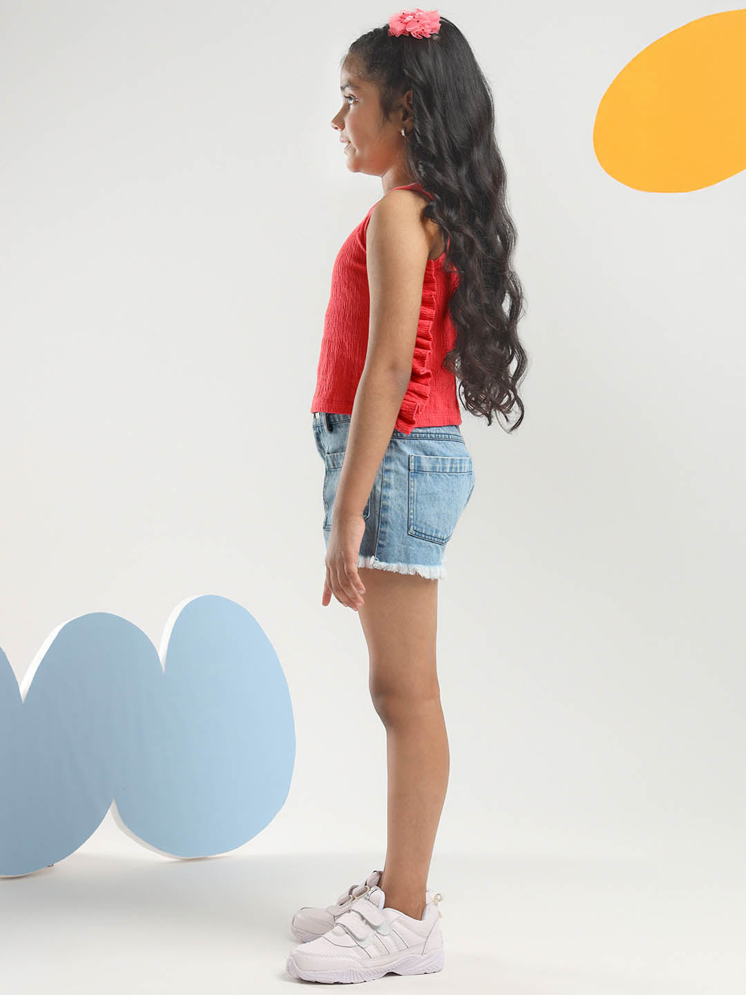 Cotton Top & Denim Shorts Set