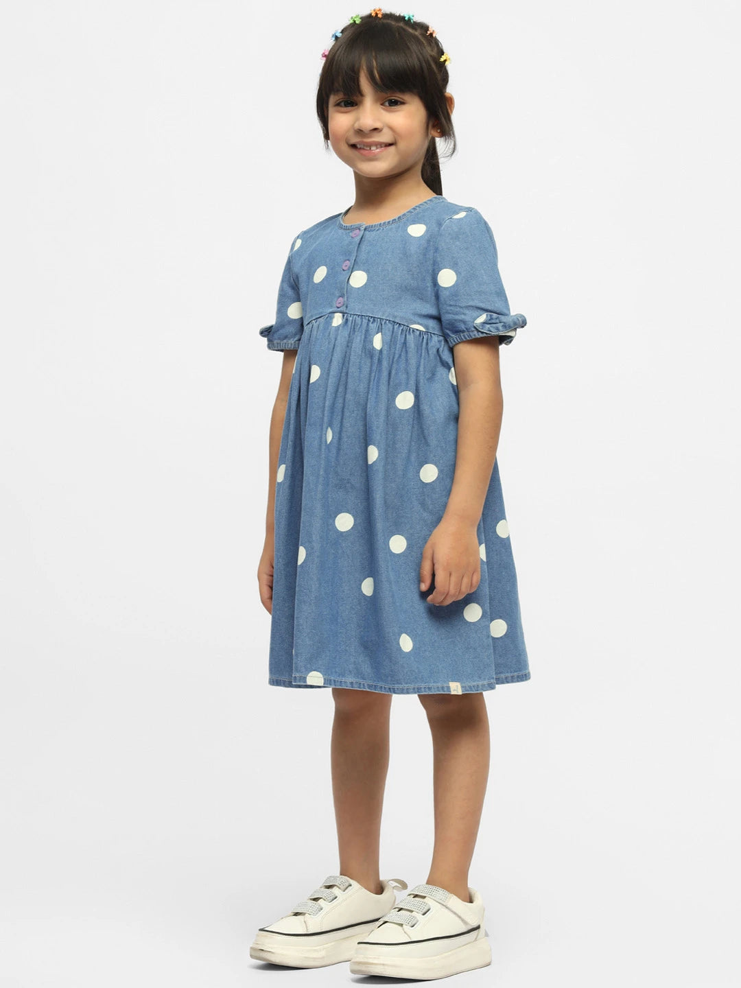 Bubbles Cotton A-Line Denim Dress