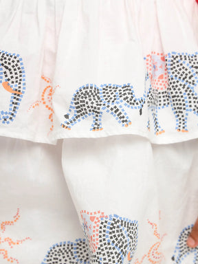 Ruffle Sleeve Top & Elephant Print Tiered Skirt Set