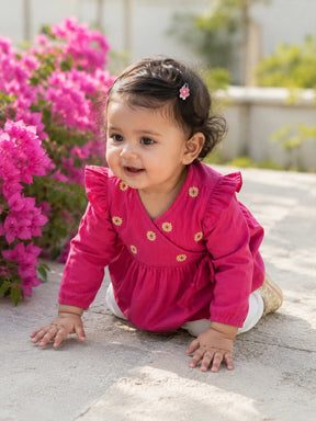 Embroidered Top Pajama Set