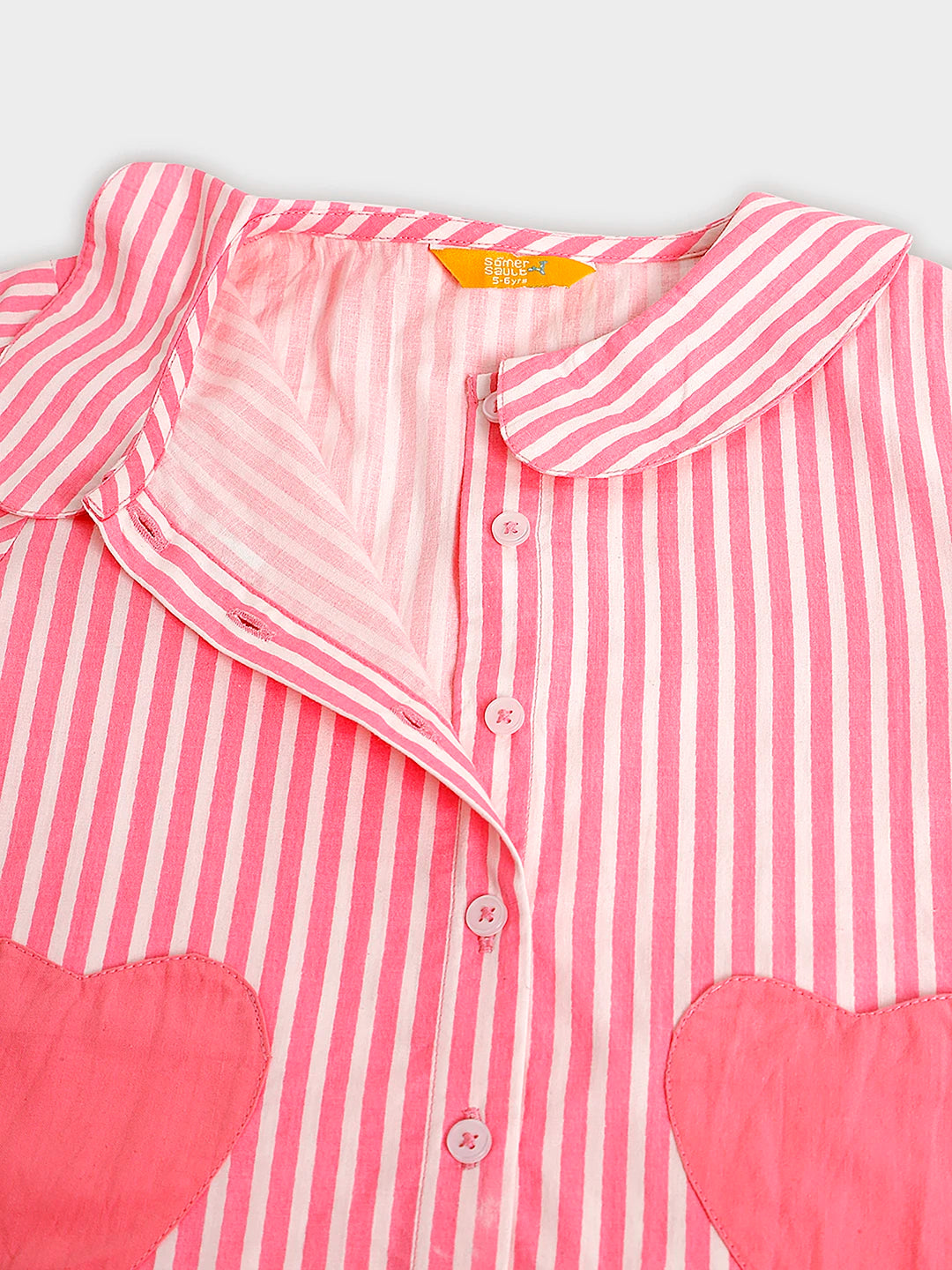 Pink Stripe Heart Print Shirt & Shorts Set