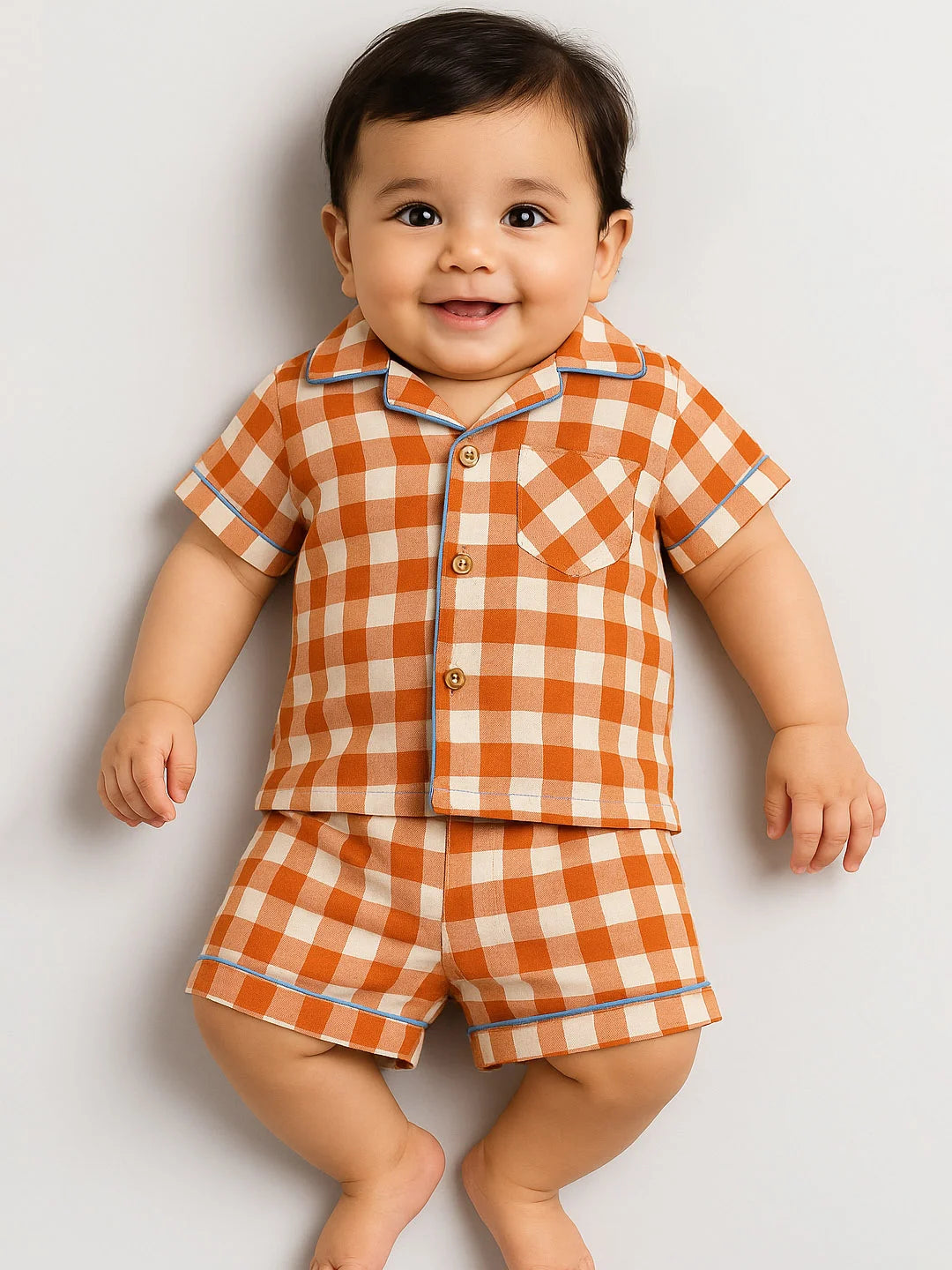 Brown Sugar Gingham Cotton Shirt & Shorts Pyjama Set