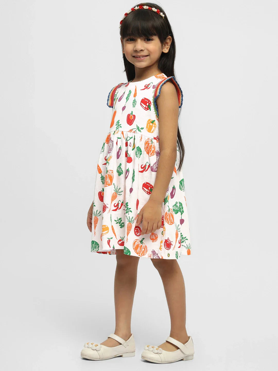 Playful Veggies Cotton A-Line Dress
