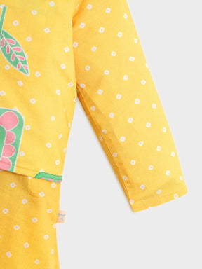 Yellow Bandhani Print Kurta Jacket Set