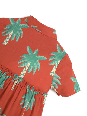 Tropical Palm Print Cotton Shirt Dress
