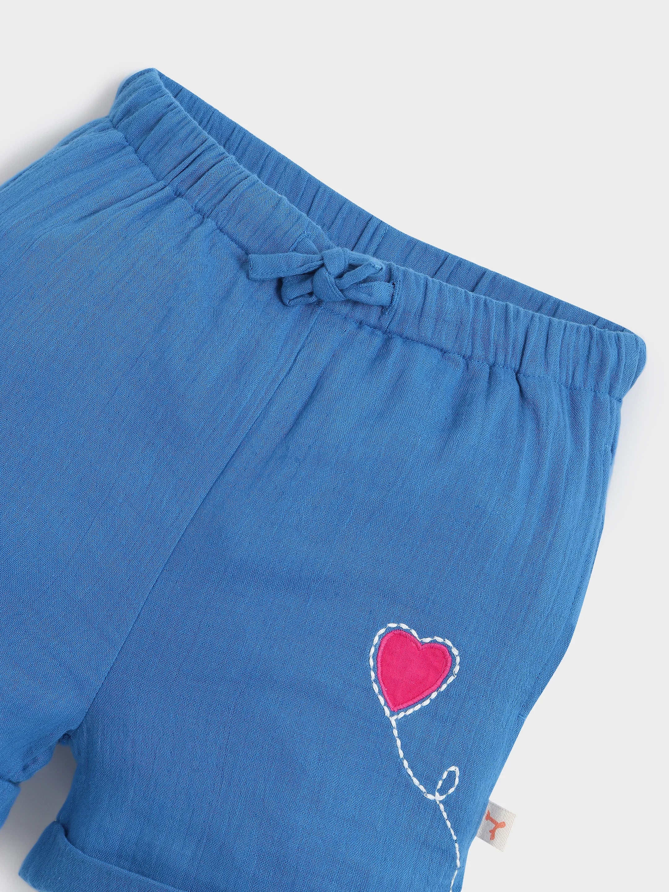 Blue Heart Patch Shirt & Shorts Co-Ord Set