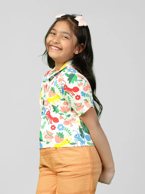 Girls Floral Print Top & Solid Pants Set