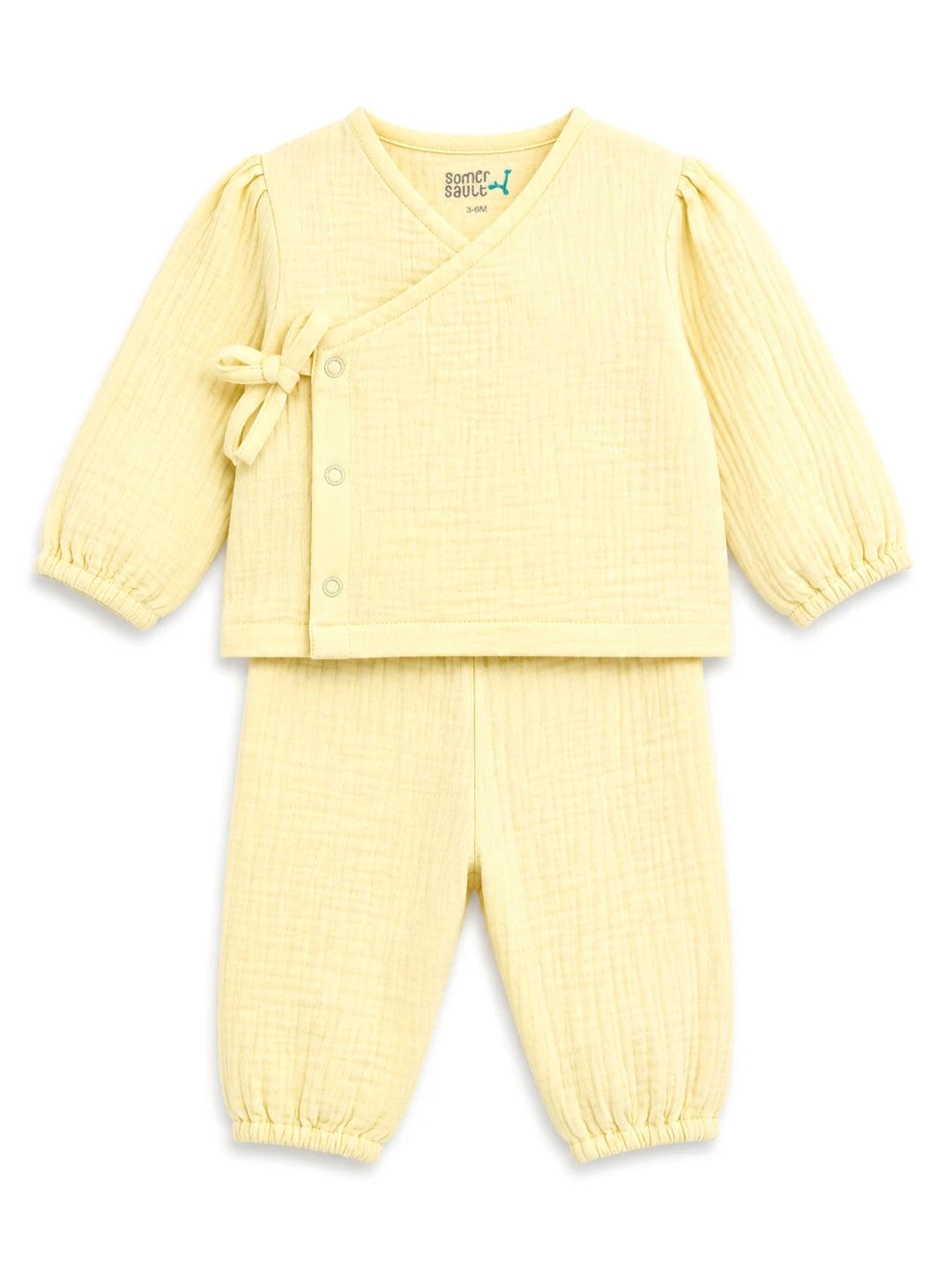 Solid Yellow Muslin Jhabla Set