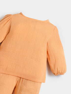 Orange Embroidered Wraparound Jhabla Set