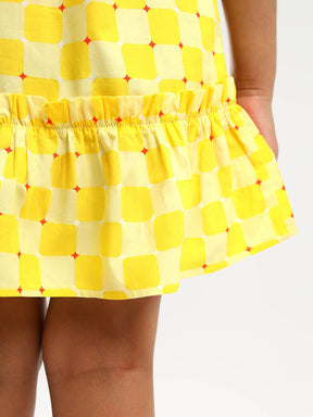 Checked Flounced Cotton Drop-Waist Dress
