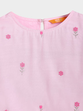 Pink Crop Top Skirt Dupatta Set