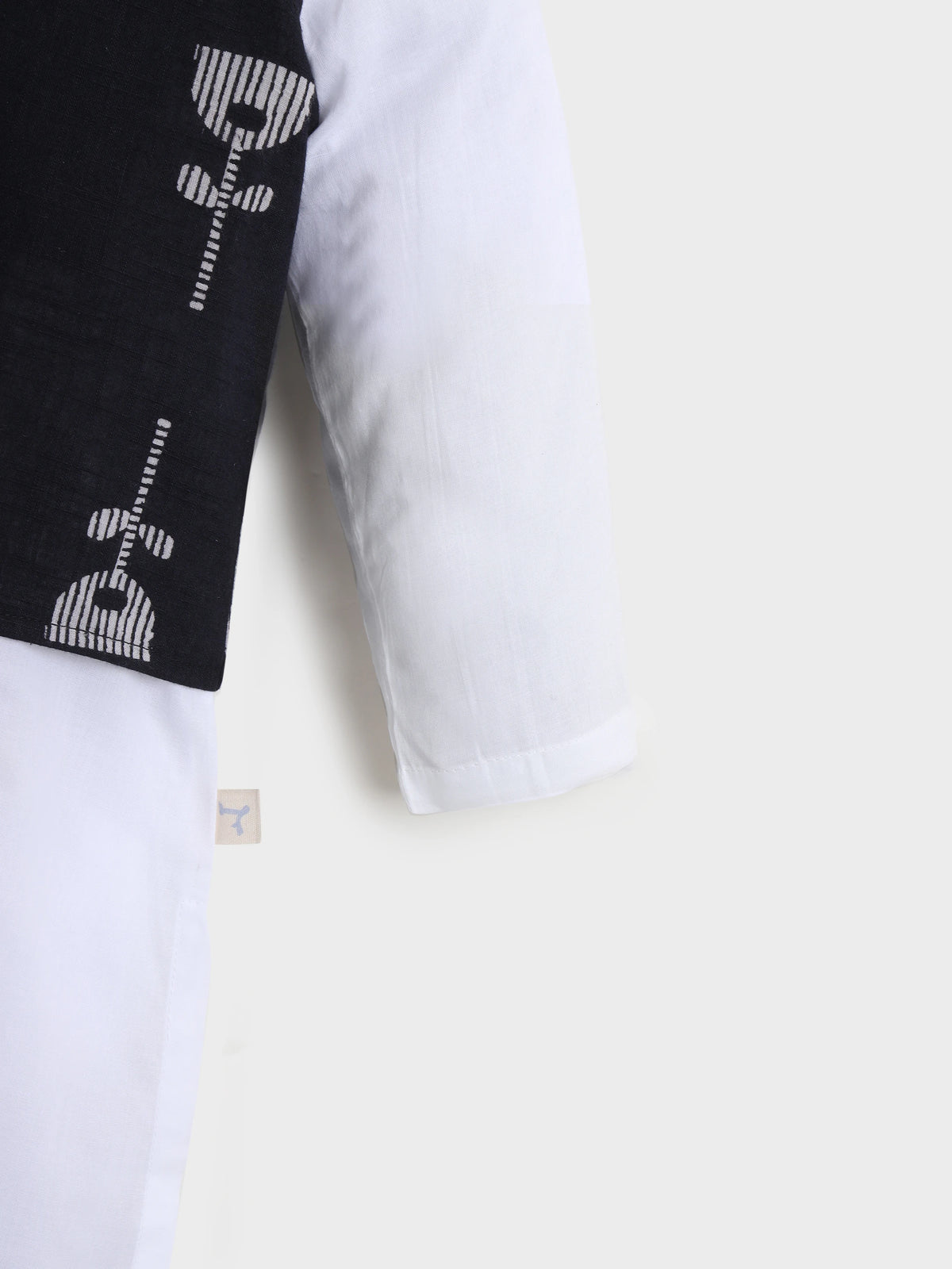 White Kurta Pajama With Black Jacket Set