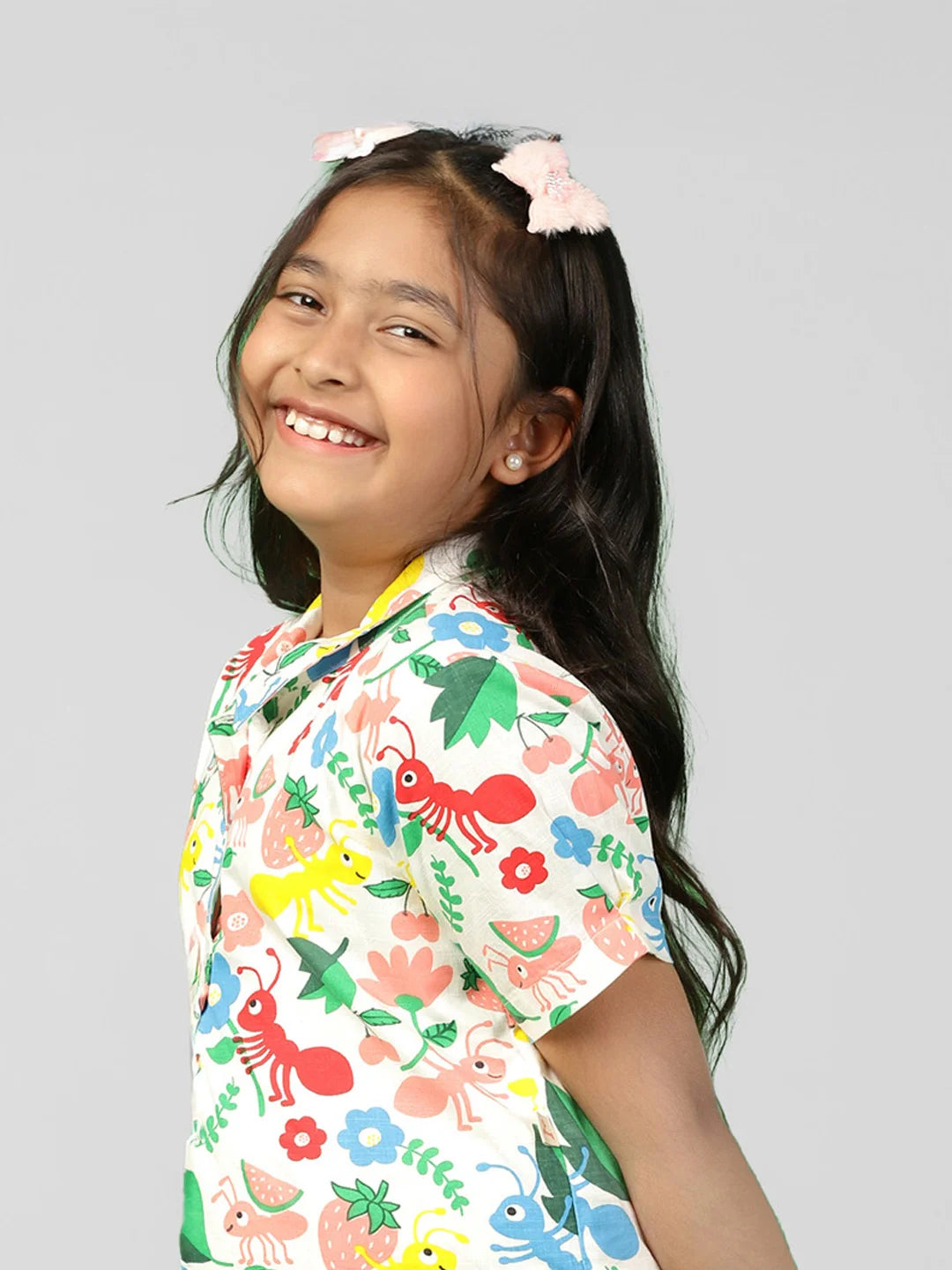 Girls Floral Print Top & Solid Pants Set