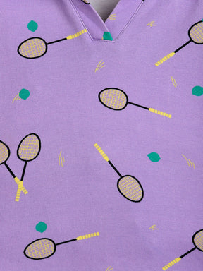 Lavender Racquet Print Sleeveless Polo Top