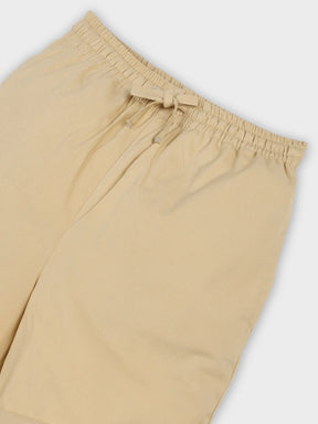 Beige Stripe Shirt & Shorts Boys Set with Palm Embroidery