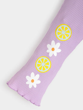 Purple Ribbed Flared Cotton Leggings