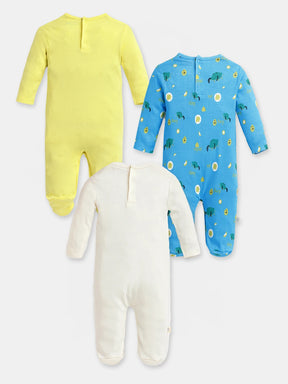 Squeeze Burp Repeat Printed Cotton Sleepsuit- Pack of 3