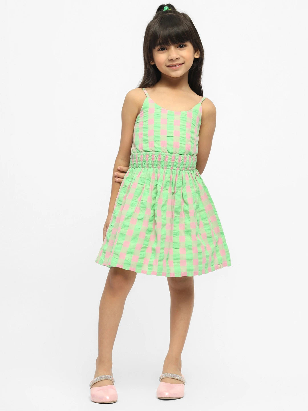 Checked Cotton Fit & Flare Dress