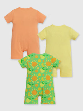 Freshly Squeezed Printed Cotton Romper- Pack of 3
