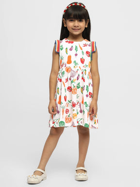 Playful Veggies Cotton A-Line Dress