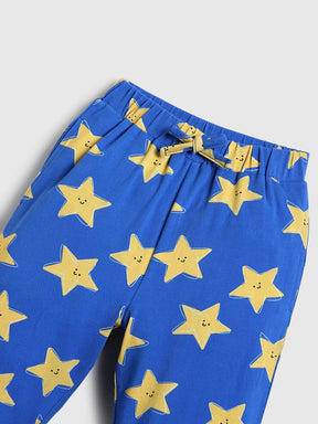Boys Blue Cotton Printed Night Suit Set