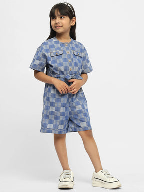 Hop Hop Checked Cotton Denim Romper