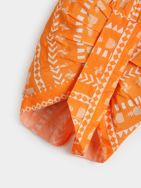 Orange Printed Kurta Dhoti Set