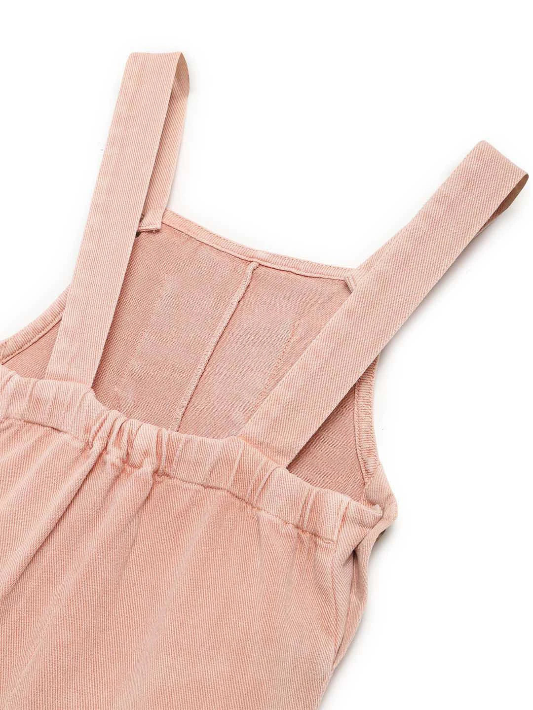 Pink Natural Dungaree With Green Tee