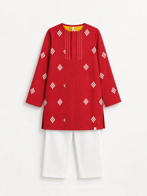 Red Katli Boys Kurta Set