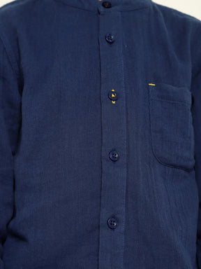 Boys Solid Shirt & Denim Jogger Set