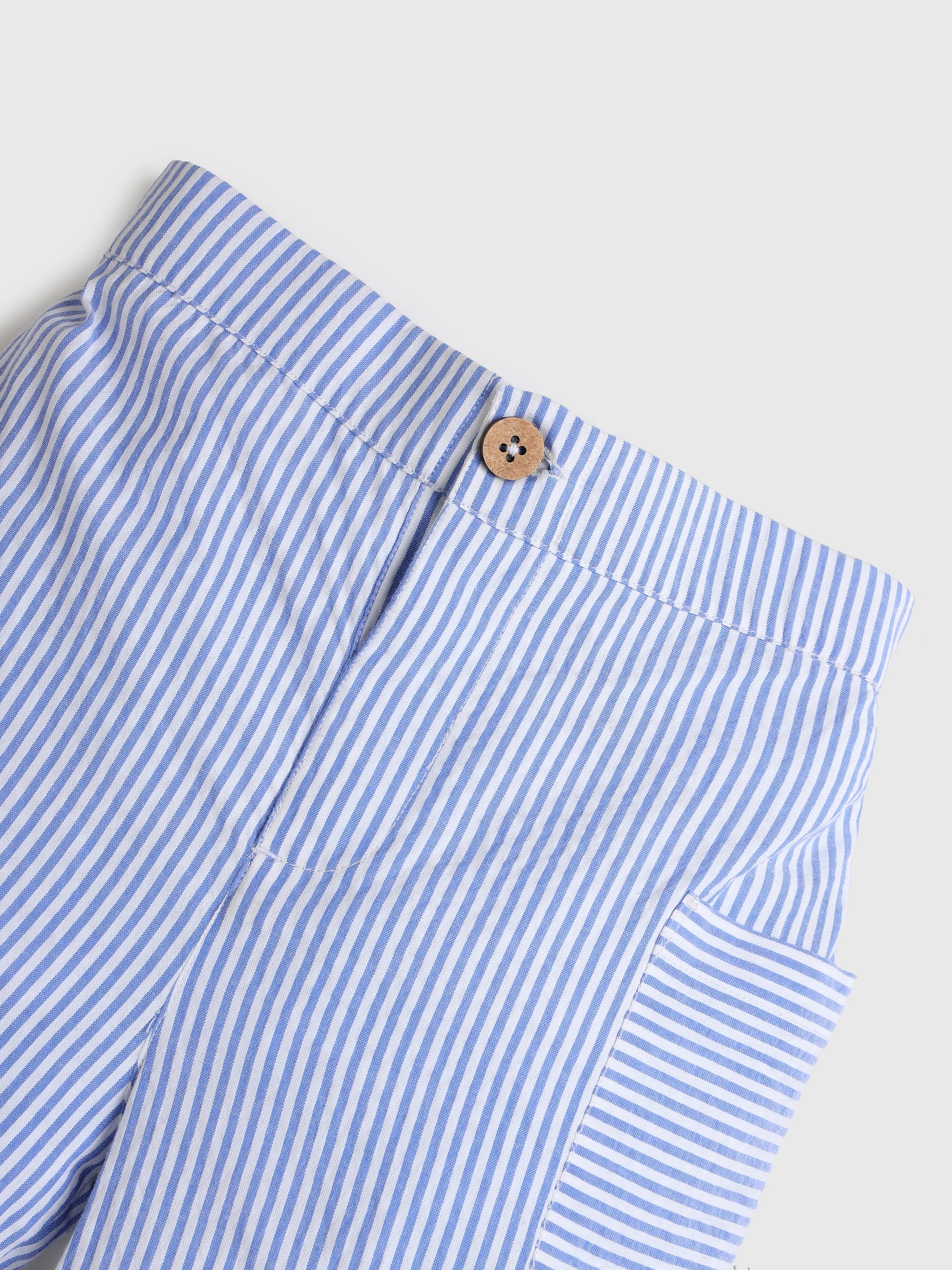 Sky Striped Cotton Shirt & Shorts Set