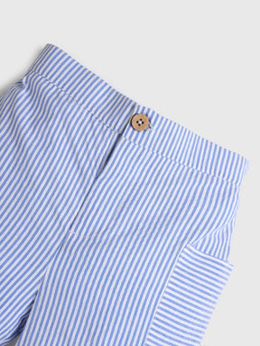 Sky Striped Cotton Shirt & Shorts Set