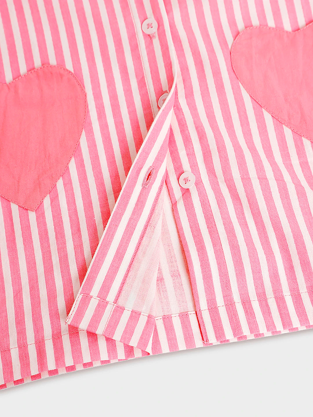 Pink Stripe Heart Print Shirt & Shorts Set