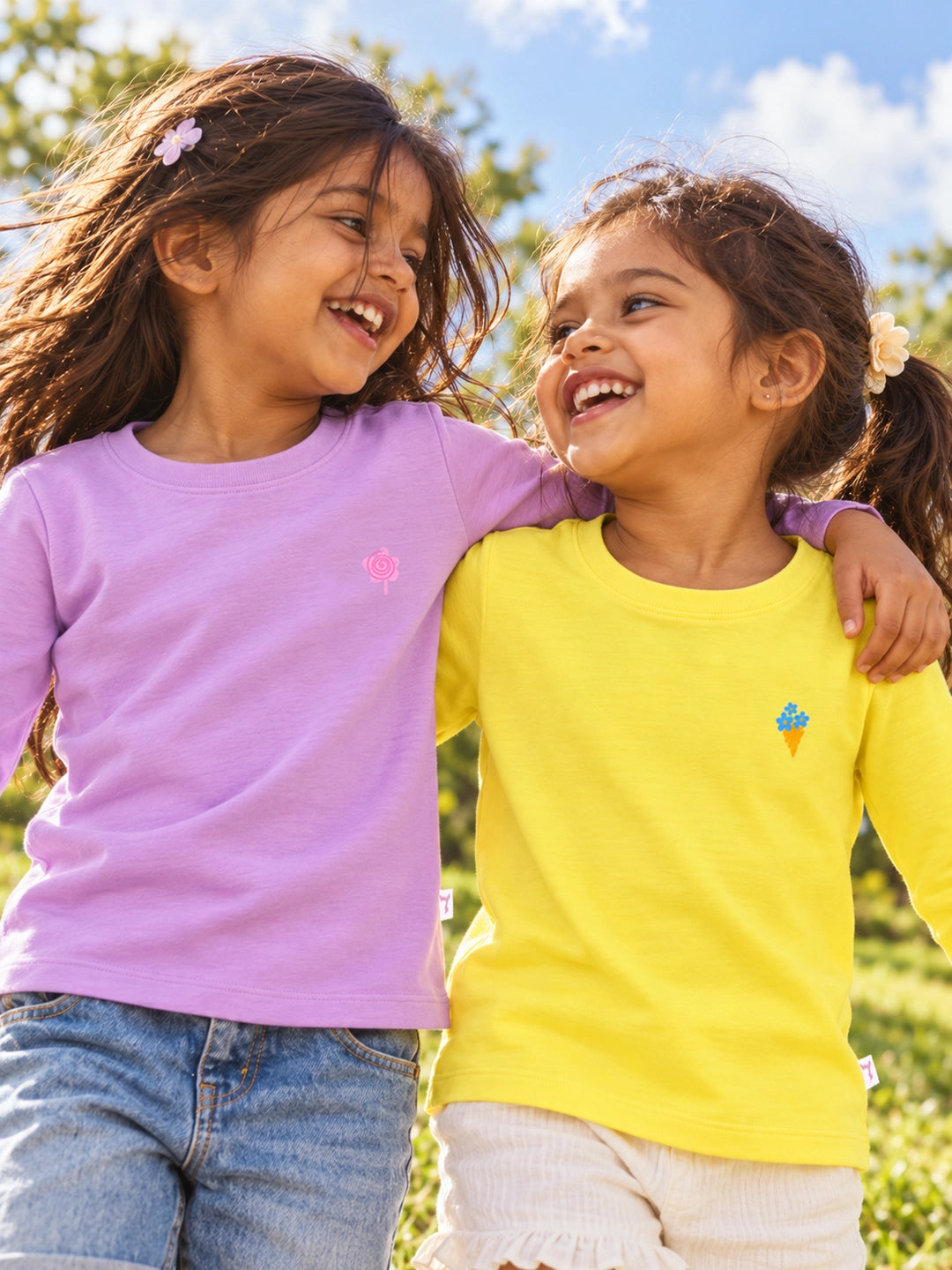 Pack of 2 Full Sleeves Cropped Girl's T-Shirts