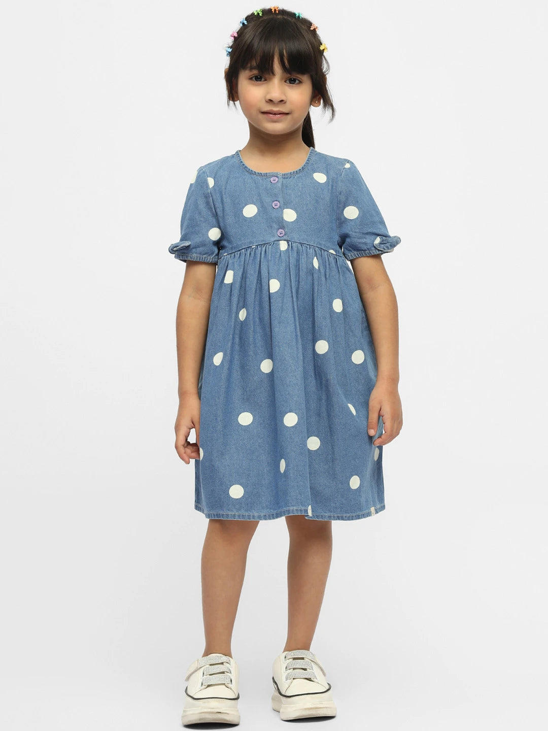 Bubbles Cotton A-Line Denim Dress