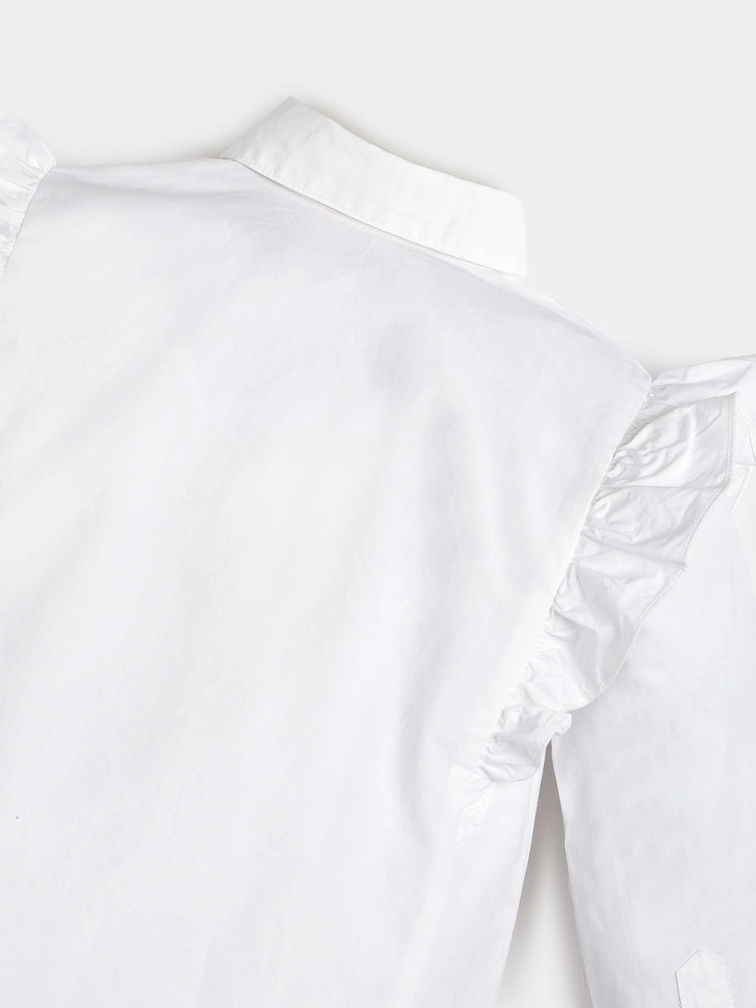 Ruffle Charm White Embroidered Cotton Shirt