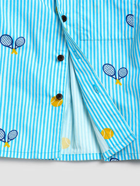 Boys Sky Blue Striped Tennis Print Shirt