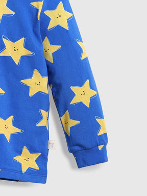 Boys Blue Cotton Printed Night Suit Set