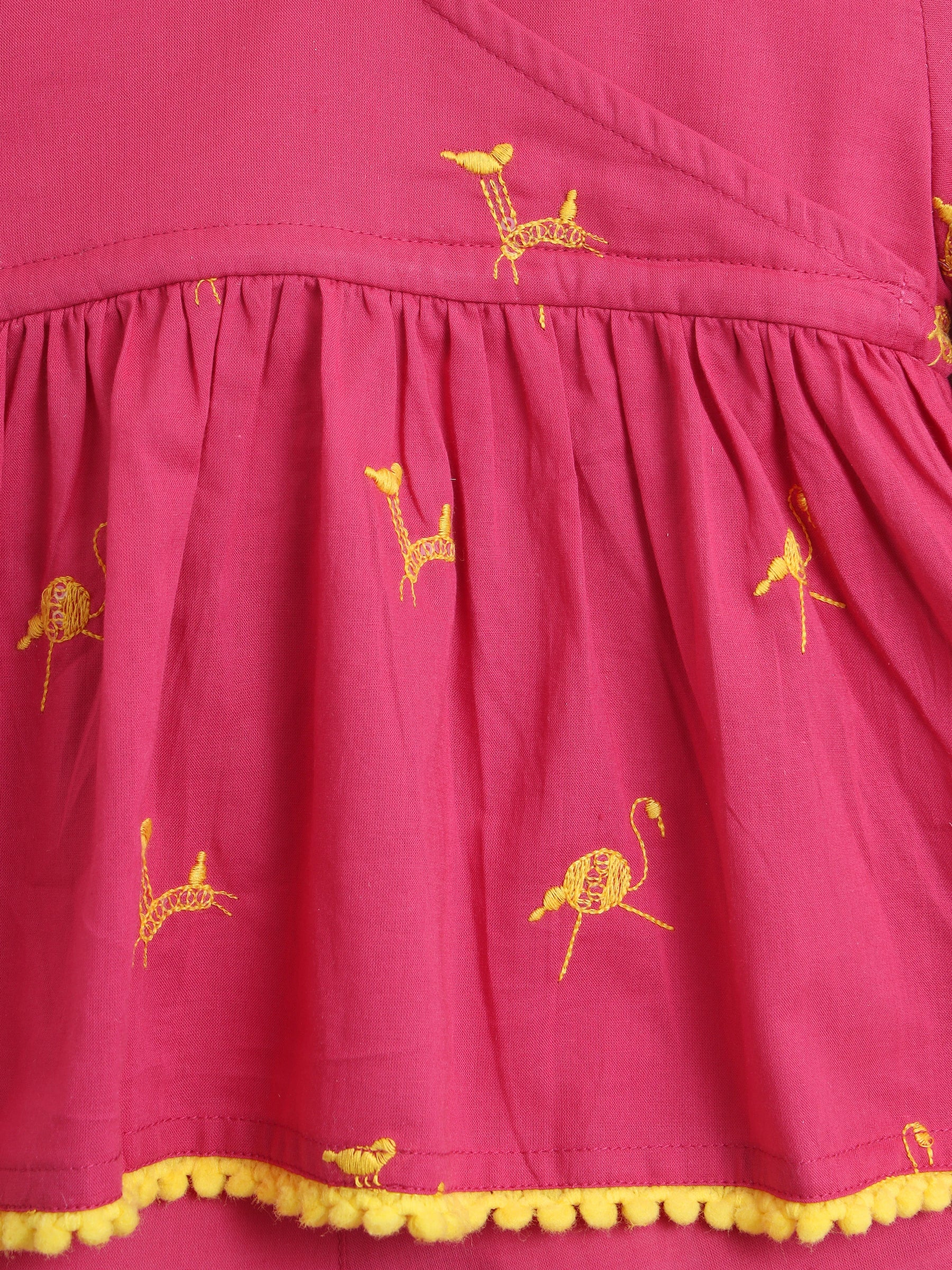 Pink Flamingo Embroidered Top & Pant Set