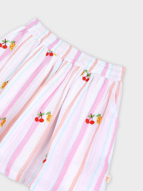 Cherry Print T-Shirt & Pastel Stripe Skirt Set for Girls